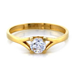Złoty pierścionek na zaręczyny 585 z cyrkonią i dyskretnym sercem na prezent