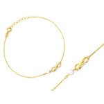 Bransoletka złota 375 łańcuszek ankier z perłą i nieskończonością