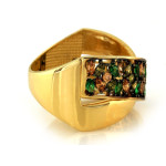 Duży złoty pierścień 585 przeplatany z kolorowymi cyrkoniami