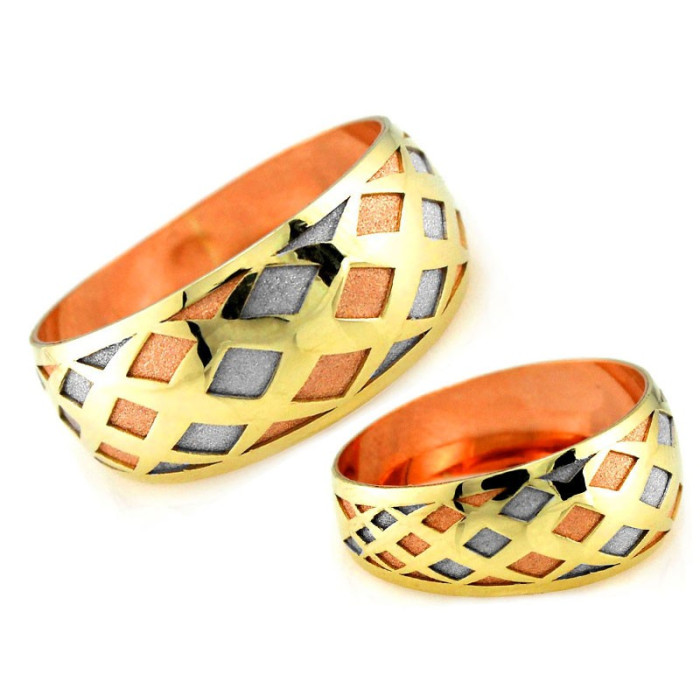 Złoty pierścionek 375 trzy kolory złota nowoczesny na prezent