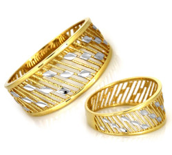 Złoty pierścionek 375 szeroki ażurowy dwukolorowy