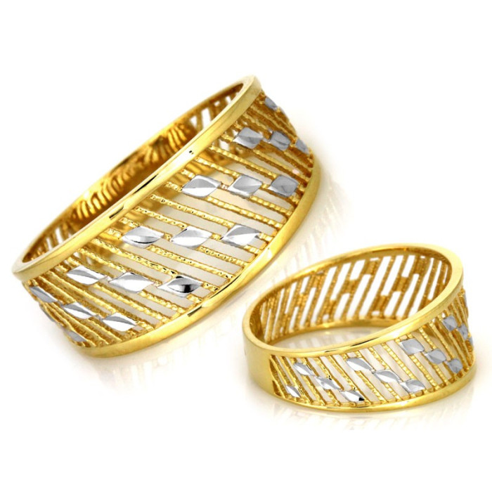 Złoty pierścionek 375 damski szeroki ażurowy dwukolorowy na prezent