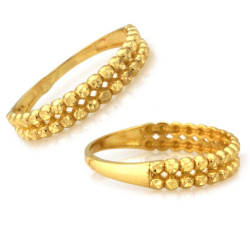 Złoty pierścionek błyszczący obrączkowy z kulkami