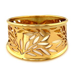 Złoty pierścionek 375 szeroki ażurowy motyw roślinny na prezent 9k