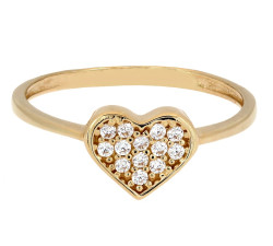 Złoty pierścionek 585 z sercem zdobiony cyrkoniami