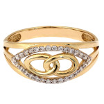 Złoty pierścionek 585 delikatny z cyrkoniami i nieskończonością