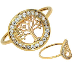 Złoty pierścionek 585 z drzewkiem szczęścia i cyrkoniami na prezent