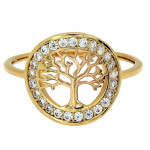 Złoty pierścionek 585 z drzewkiem szczęścia i życia z cyrkoniami na prezent