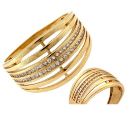 Złoty pierścionek 585 szeroki zdobiony cyrkoniami na prezent na co dzień