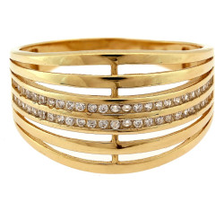 Złoty pierścionek 585 szeroki zdobiony cyrkoniami