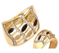 Złoty pierścionek 585 szeroki pierścień ażurowy z cyrkoniami