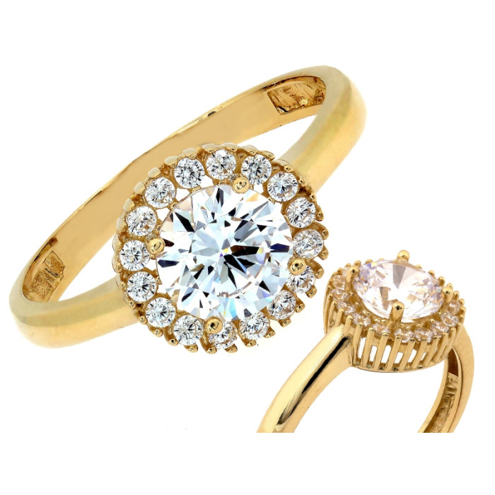 Złoty pierścionek 585 markiza z cyrkoniami elegancka na zaręczyny
