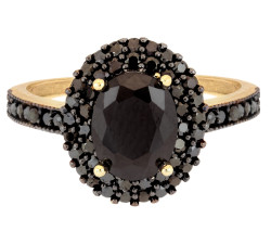 Złoty pierścionek 585 z czarną cyrkonią