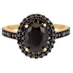 Złoty pierścionek 585 z czarnymi kamieniami i czarnym rodem