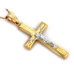 Złota zawieszka 375 krzyżyk z Jezusem w białym złocie wisiorek na łańcuszek