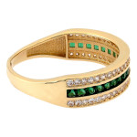 Pierścionek złoty 585 obrączkowy z zielonymi cyrkoniami