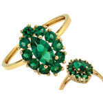 Złoty pierścionek 585 damski elegancki z zielonymi kamieniami