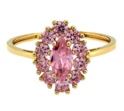 Złoty pierścionek 585 subtelny z różowymi cyrkoniami