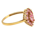 Złoty pierścionek 585 elegancki subtelny z różowymi cyrkoniami
