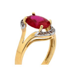 Złoty pierścionek 585 z czerwonym oczkiem z cyrkoniami na prezent