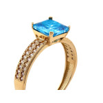 Złoty pierścionek 585 z kwadratowym niebieskim topazem syntetycznym