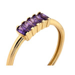 Złoty pierścionek 585 z fioletowymi cyrkoniami delikatny na prezent