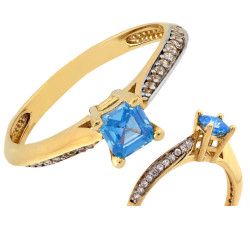 Złoty pierścionek 585 z niebieskim oczkiem