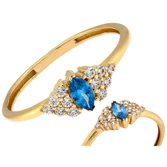 Złoty pierścionek 585 z niebieskim oczkiem cyrkonią delikatny subtelny