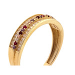 Złoty pierścionek 585 obrączkowy z kolorowymi cyrkoniami w półkole