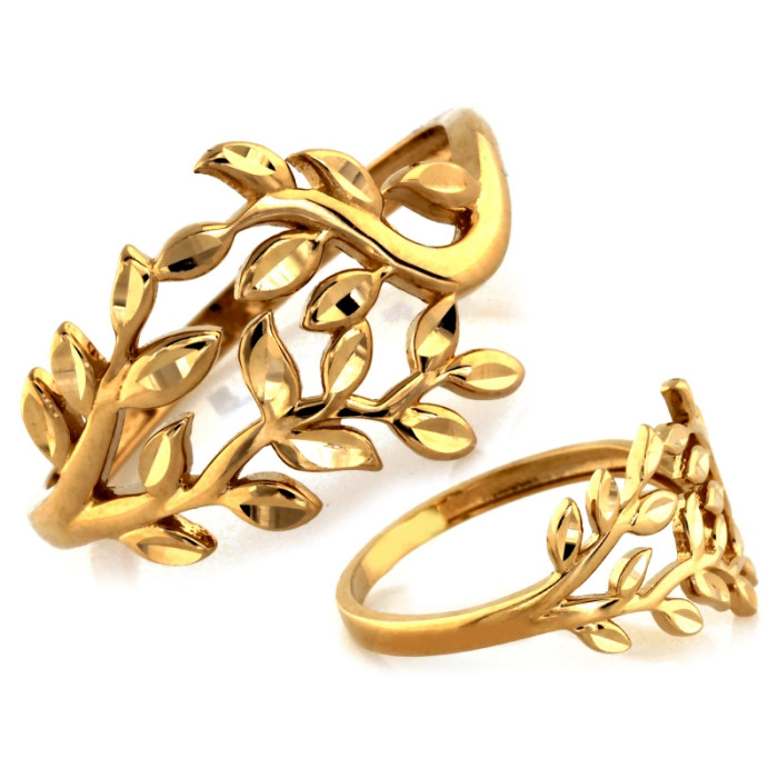 Złoty pierścionek 585 modne motywy liście gałązki rozmiar 16