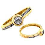 Złoty pierścionek bogato zdobiony brylantami 0.16 ct