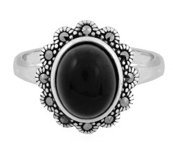 srebrny pierścionek markazyt z czarnym kamieniem