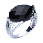 Srebrny pierścionek 925 duży czarny elegancki kamień r 16