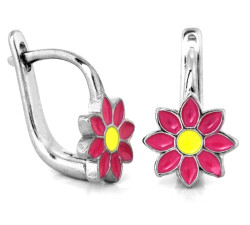 Srebrne kolczyki dla dziewczynki pr 925 z różowym kwiatuszkiem