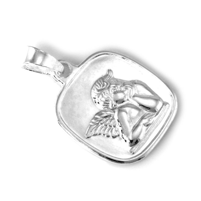 Kwadratowy medalik srebny z aniołkiem