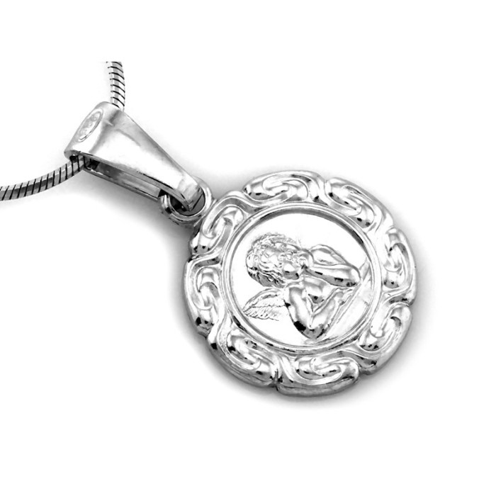 Medalik z aniołkiem anioł srebrny mały okrągły