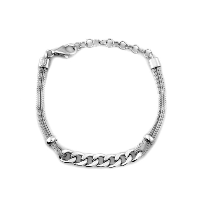 Bransoletka srebrna gruby podwójny sznur wstawka z łańcucha