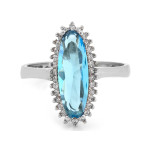 Srebrny pierścionek duża owalna markiza z niebieskim oczkiem