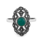 Pierścień srebrny duży oksydowany z zielonym kamieniem 