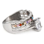 Srebrny pierścionek podwójny z kolorowymi cyrkoniami 