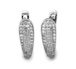 Kolczyki srebrne damskie 925 angielskie z jasnymi cyrkoniami i wzorem greckim