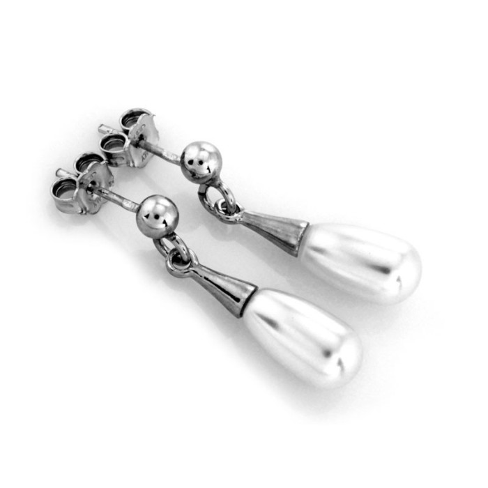 Kolczyki srebrne sztyfty z wiszącą perłą 