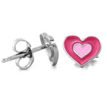 Kolczyki srebrne dla dziewczynki na sztyft różowe emaliowane serce 