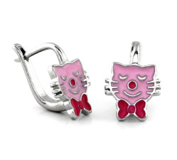 Kolczyki srebrne dla dziewczynki 925 angielskie różowe emaliowane kotki na prezent z kotkami