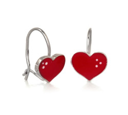 Kolczyki srebrne czerwone emaliowane serce na biglu