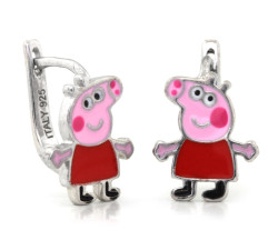Kolczyki dziecięce srebrne 925 emaliowana świnka na biglu angielskim