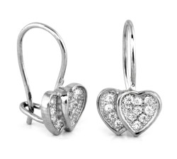 Kolczyki srebrne na biglu dwa serca z cyrkoniami 