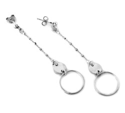 Długie kolczyki srebrne 925 wiszące łańcuszki z kuleczkami z zawieszką kółeczko ring