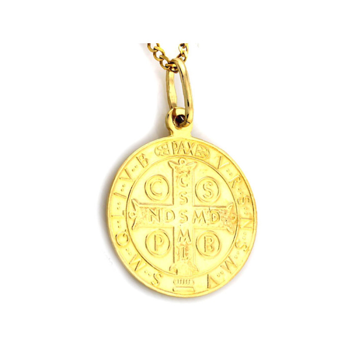 Złoty medalik585 koło krzyż Św. Benedykta