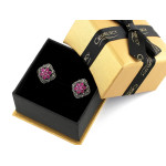 Srebrne kolczyki stylowe kwatek z różowych cyrkoni i markazytów